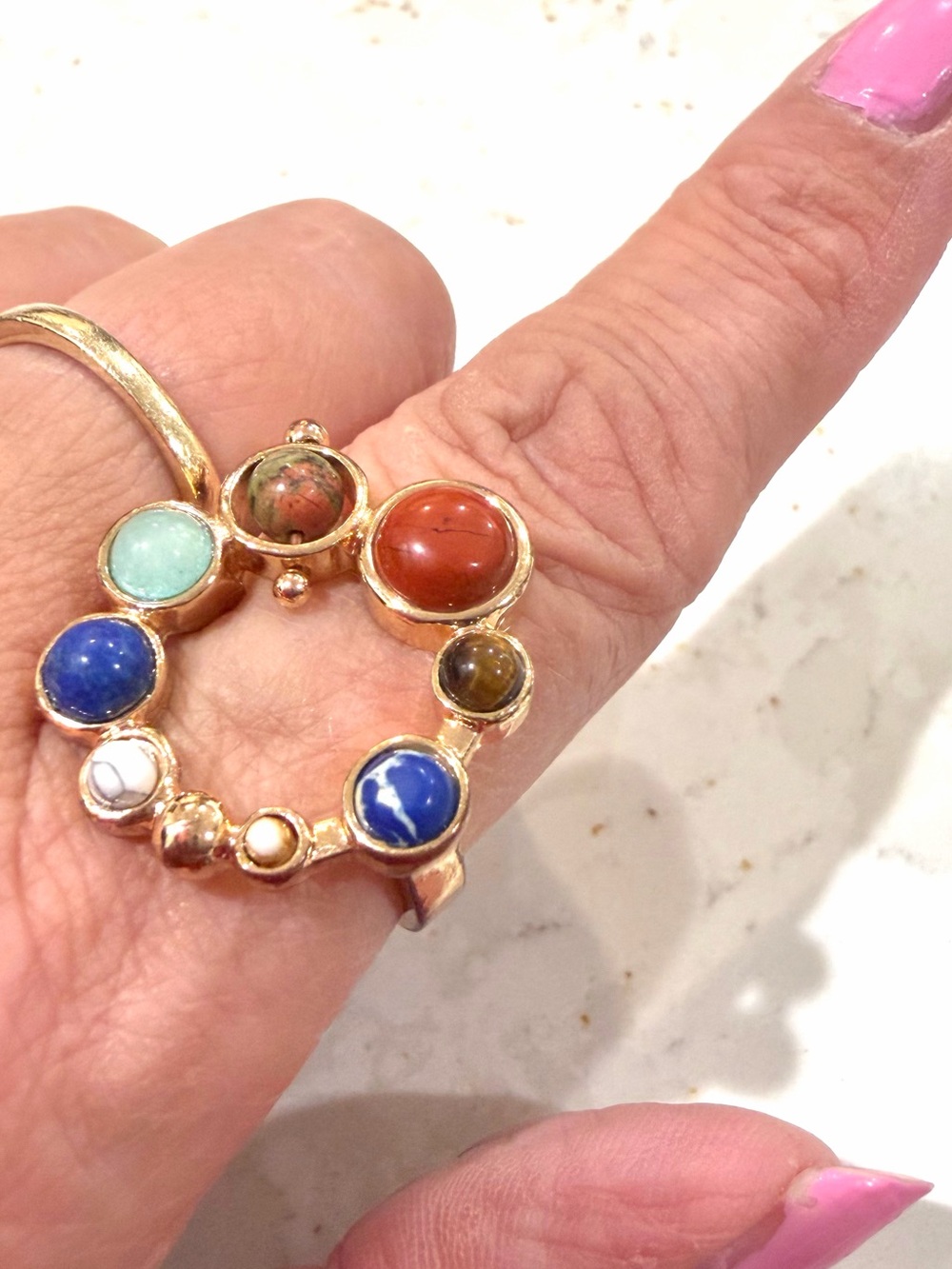 Vintage Style Multi Gemstone Cabochons Solar System Orbit Ring Sz 8.5